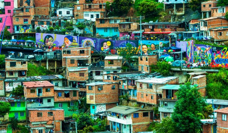 Panoramic view of the Comuna 13 district. Medellin, Colombia