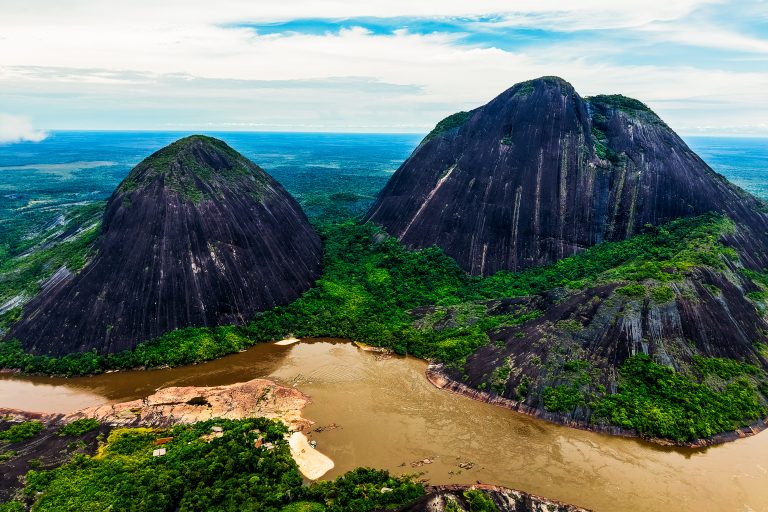 Aerial view of Cerros de Mavicure in Puerto Inirida, Guainia department, Colombia